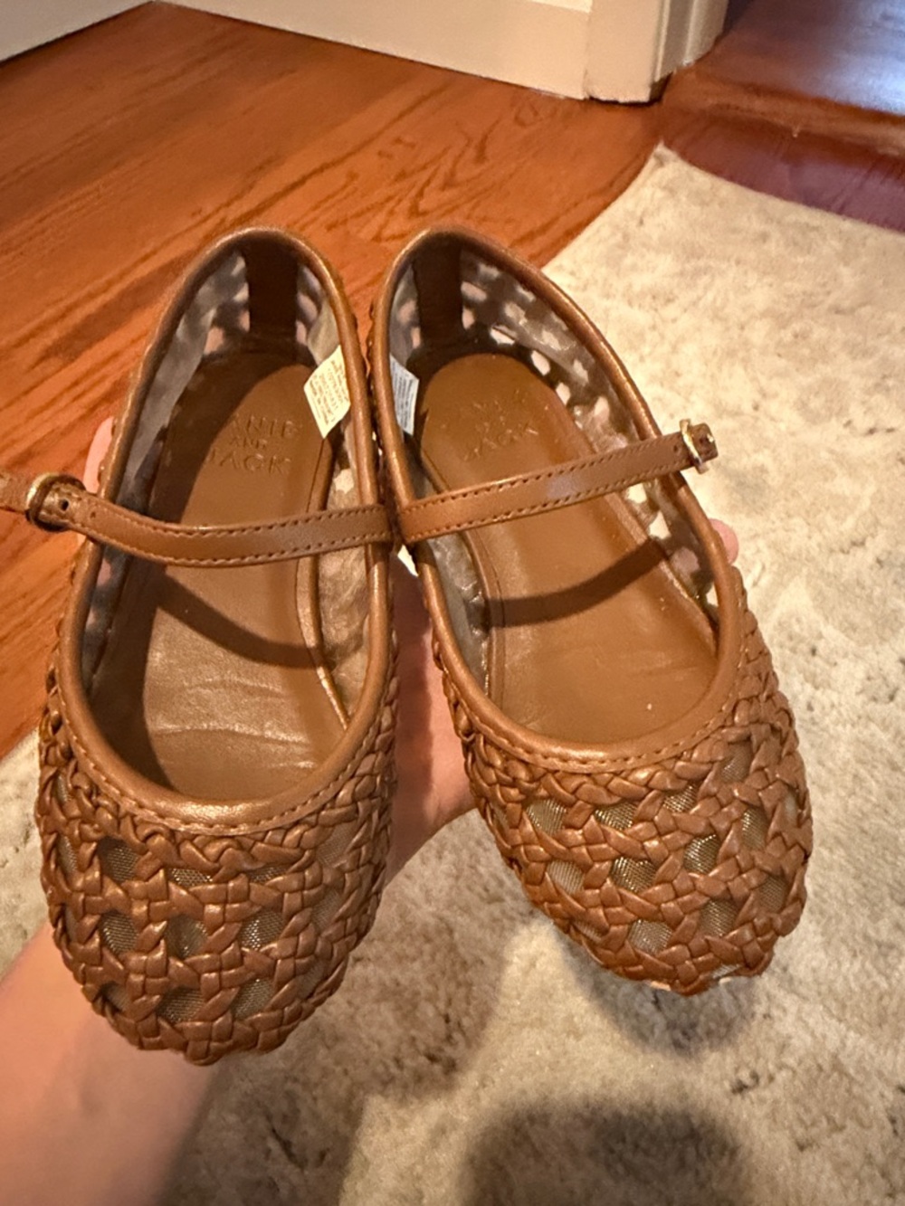 Janie and Jack Tan Woven Mary Jane Flats
